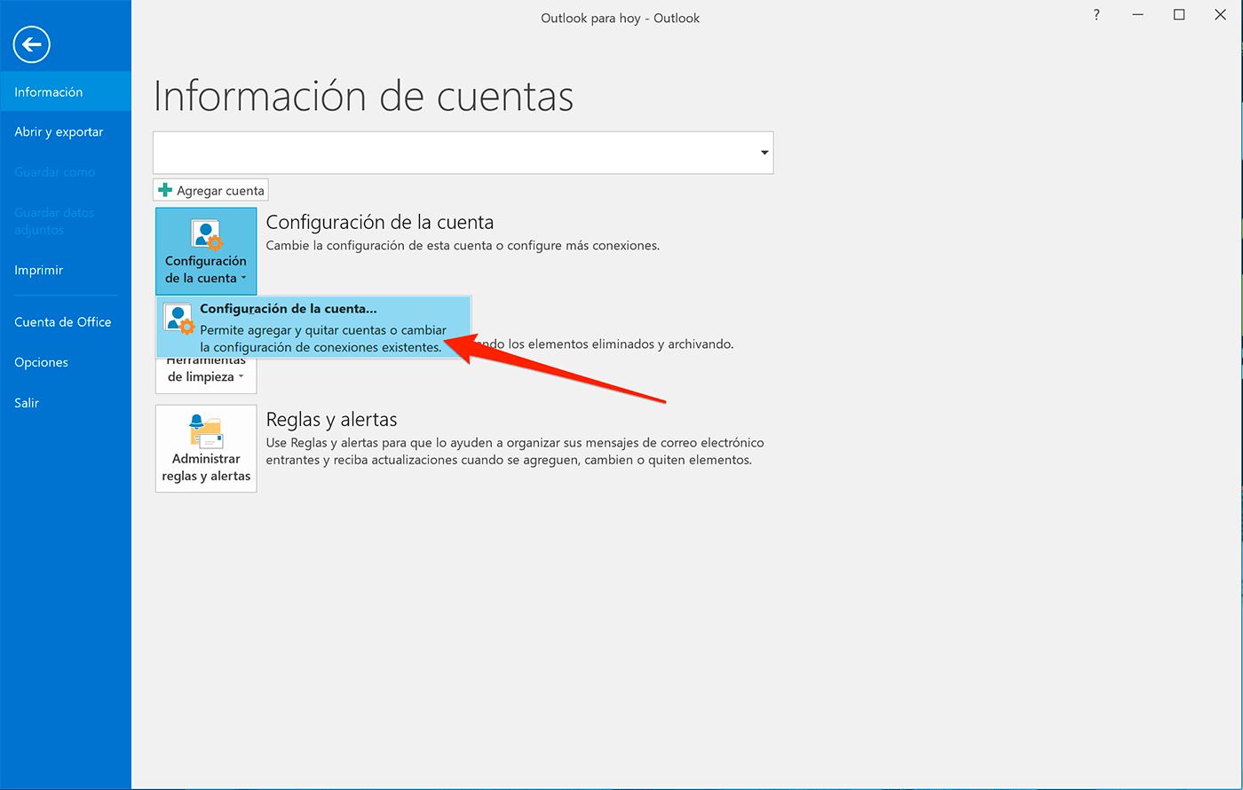 Outlook 2016 Configuración de la cuenta