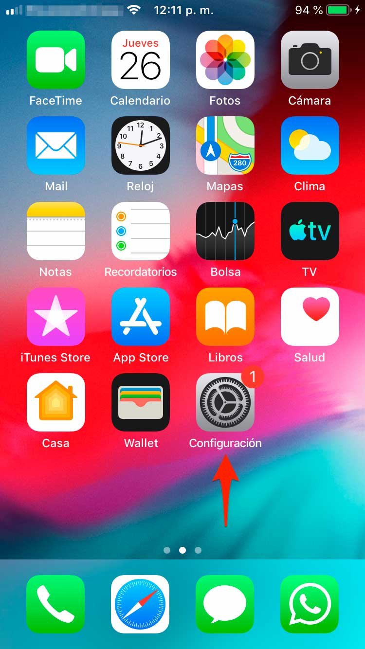 Configurar POP3 iOS Mail entrar en Configuración