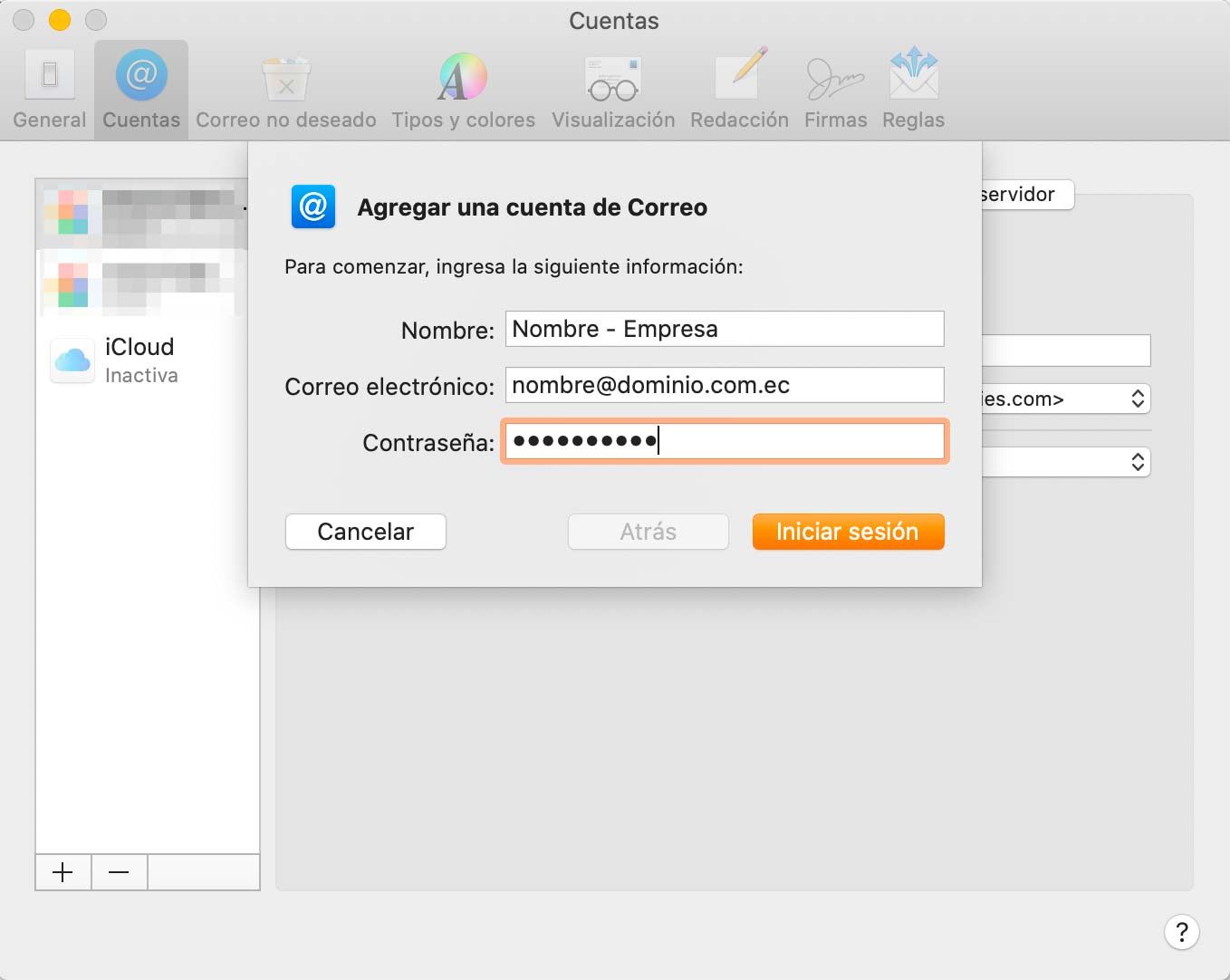 macOS Mail configurar mail POP3: agregar una cuenta de Correo y iniciar sesi贸n