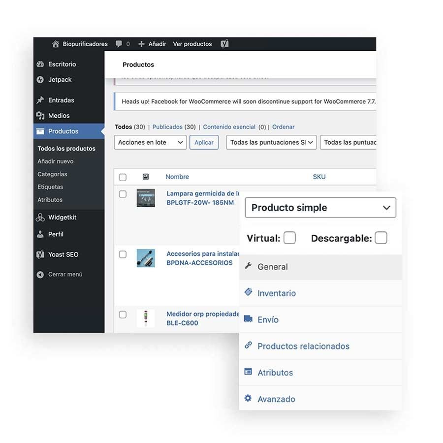 Organizar productos en E-commerce website