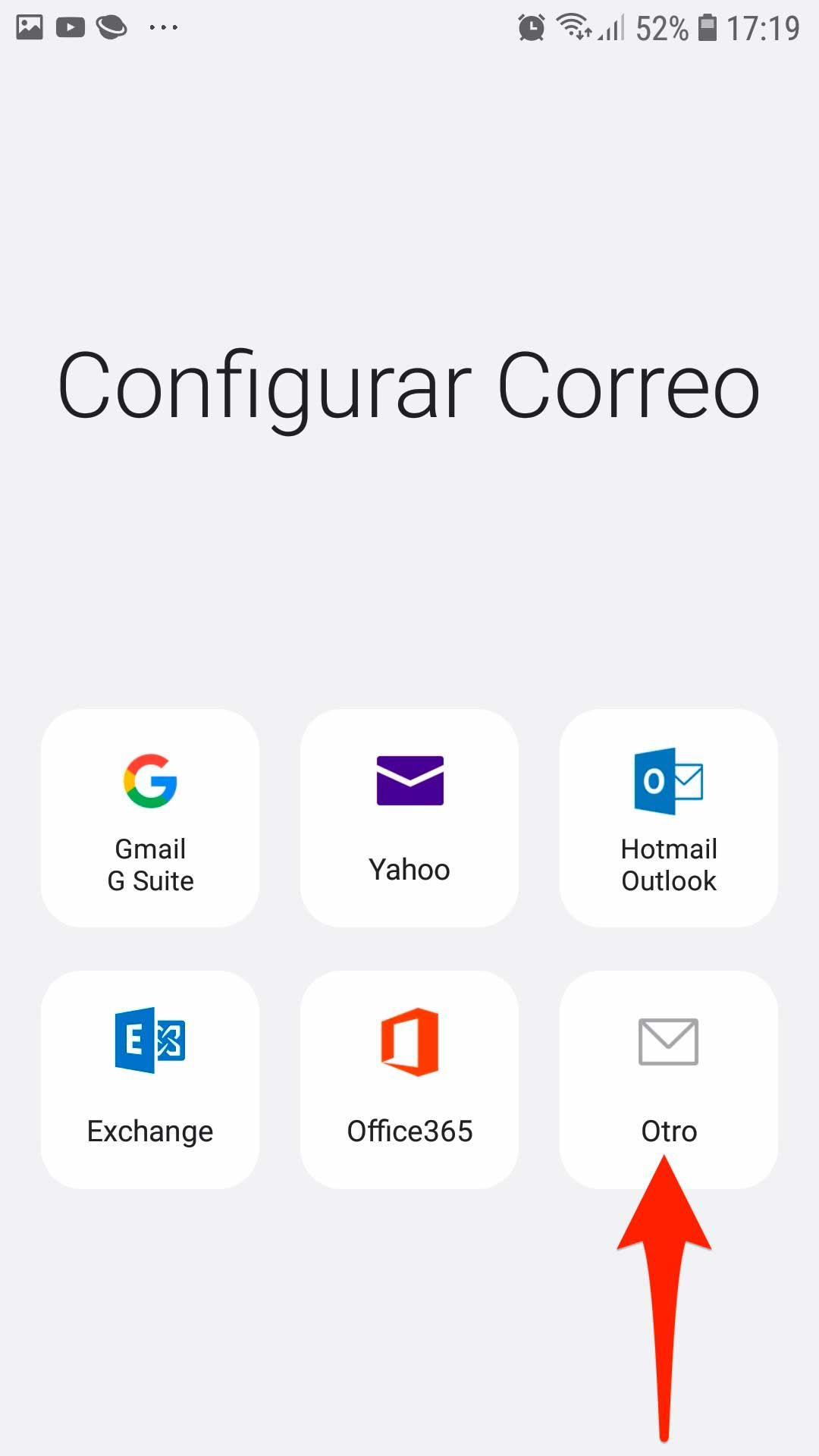 Android Mail configurar cuenta POP3 Ajustes Configurar Correo Otro